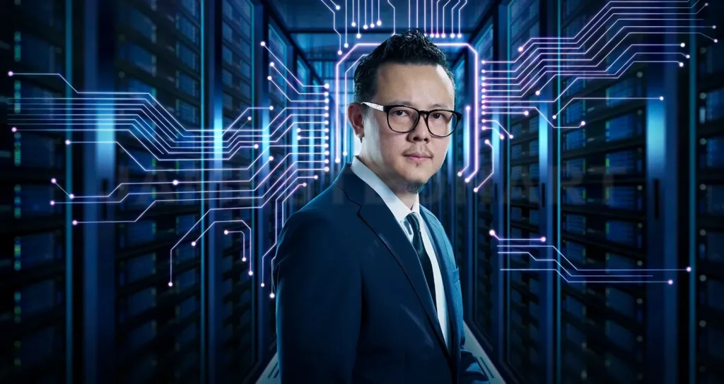 
Professional man working with data center technology