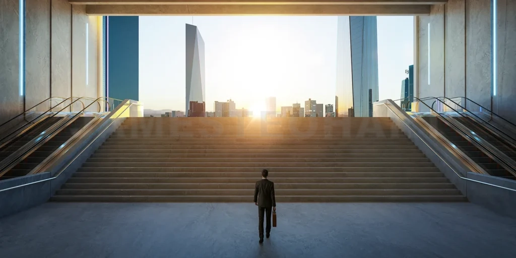 JTA 2021 Businessman walk from underground. Ambitions concept . copy