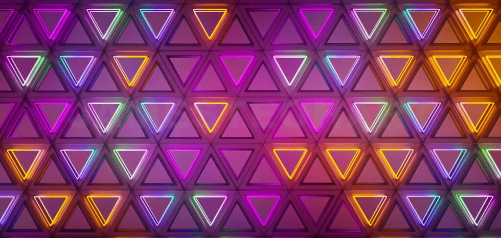 
Neon triangular geometric pattern background with vibrant glowing lines
