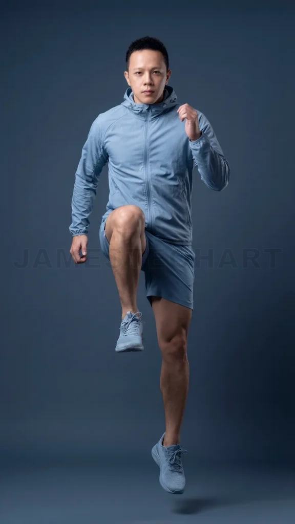 
Asian man runner jumping for fitness training