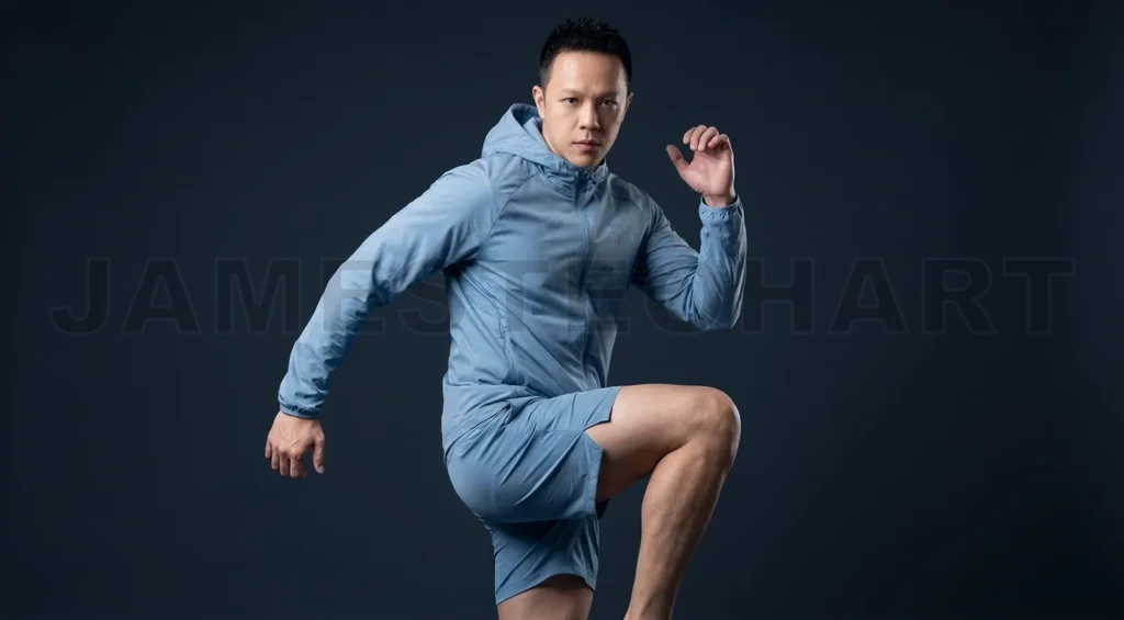 
Asian man running, exercising for fitness and health