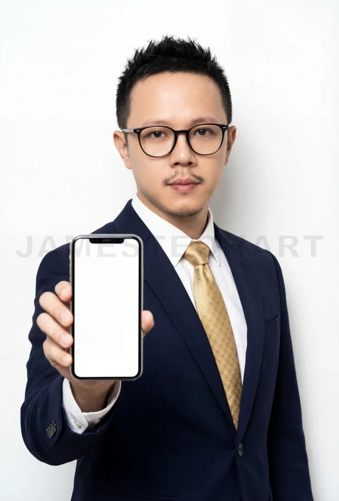 
Businessman showing blank screen smartphone for promotion