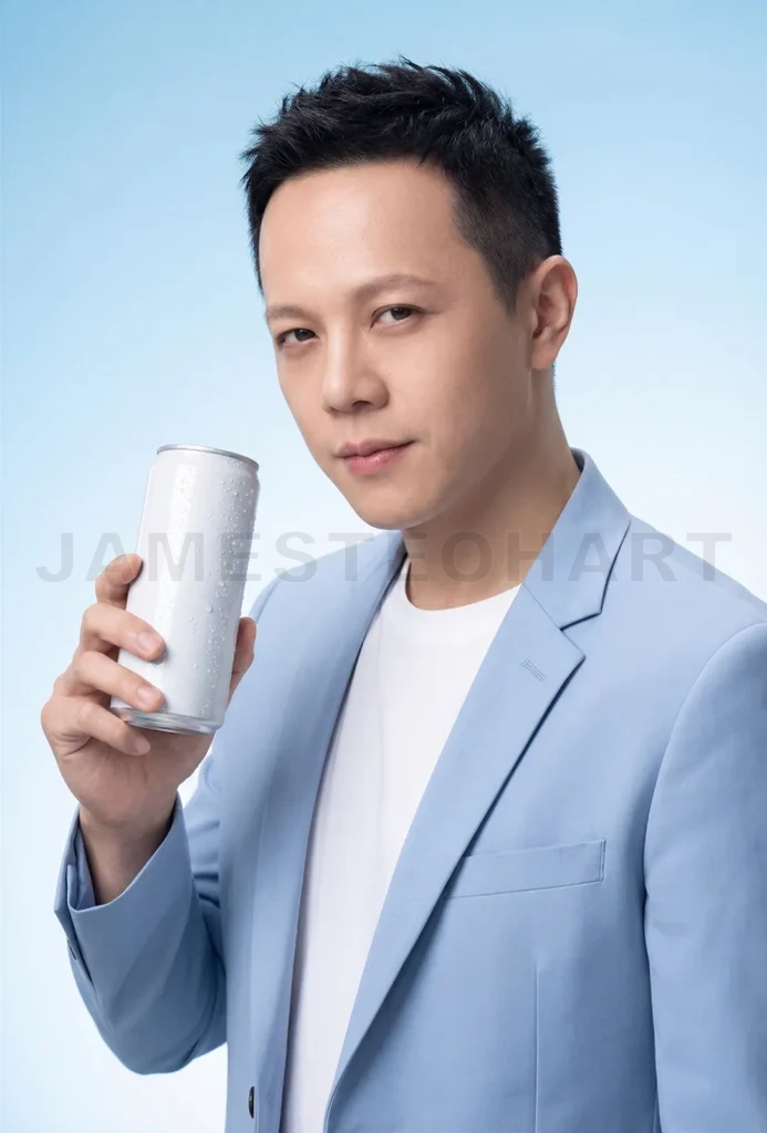 
Young man holding refreshing beverage can looking at camera