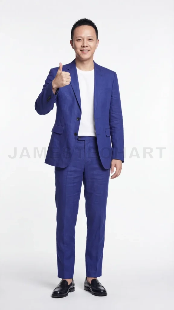 
Confident man giving thumbs up gesture smiling