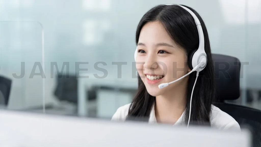 
Asian Female Call Center Agent Smiling Headset