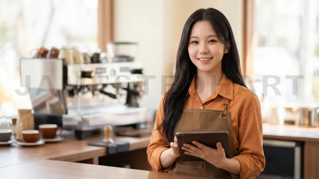 
Asian Female Barista Serving Coffee in Cafe