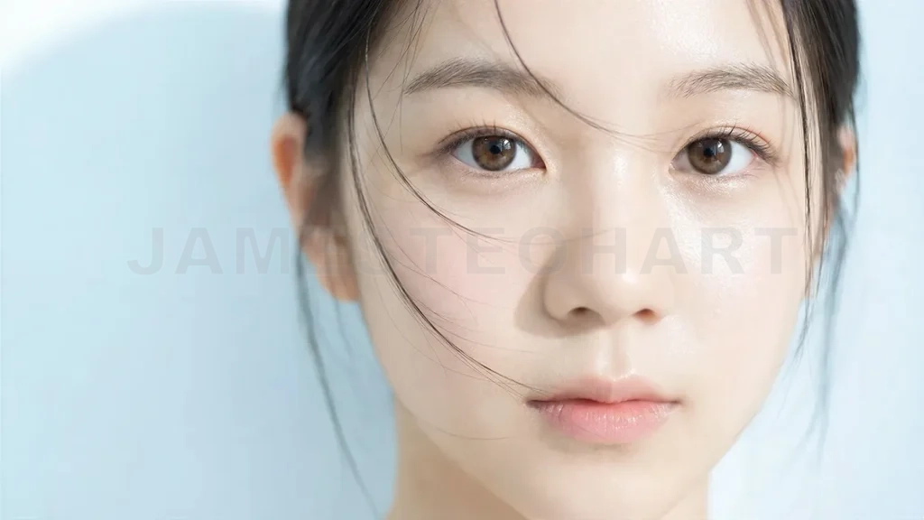 
Young asian woman showing clear skin beauty