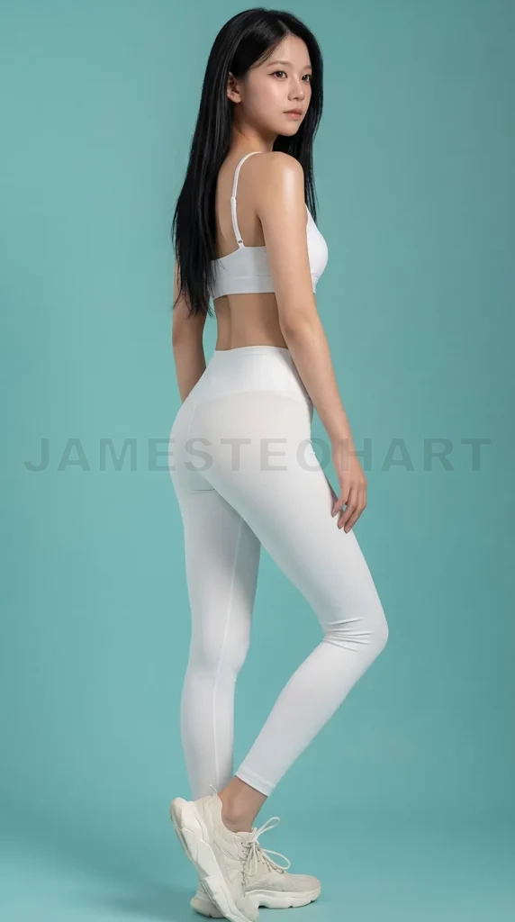 
Young woman posing in white workout activewear
