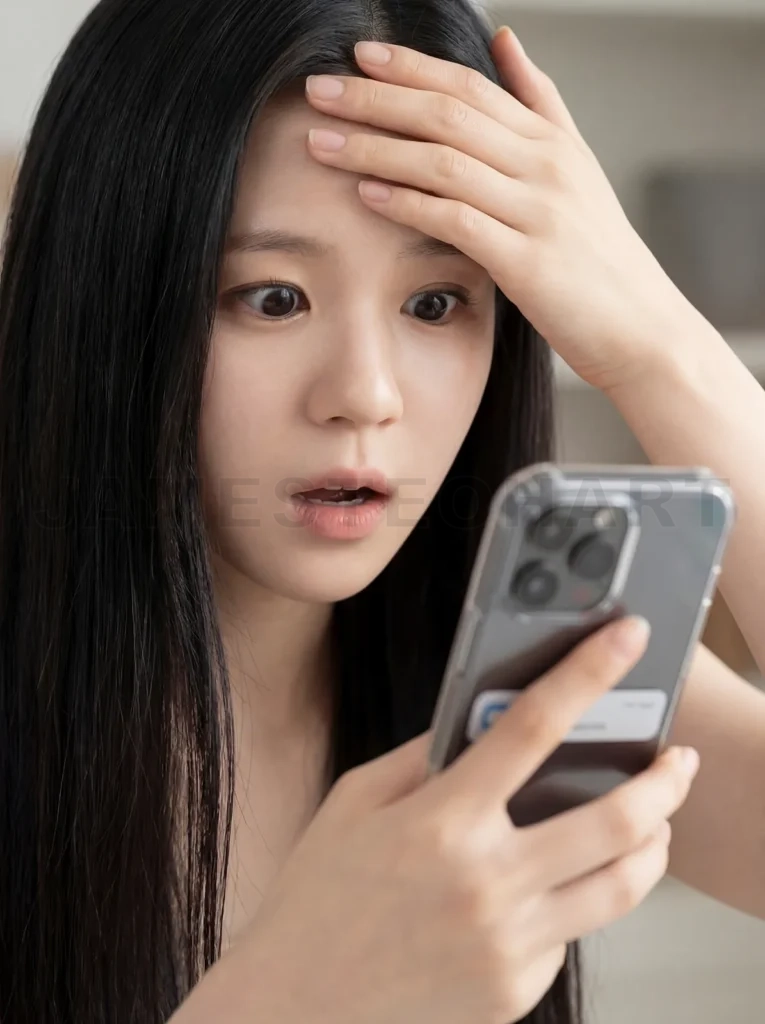 
Young woman reacting to bad news on smartphone