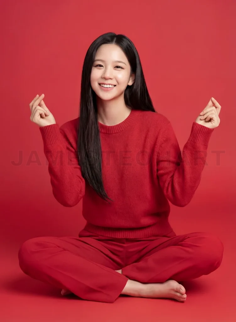 
Young asian woman making finger heart gesture