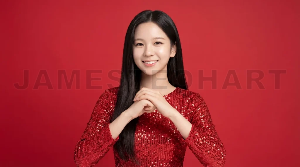 
Cheerful Asian Woman Holding Camera Celebrating