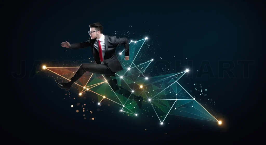 
Young businessman trying hard to break through a difficult situa