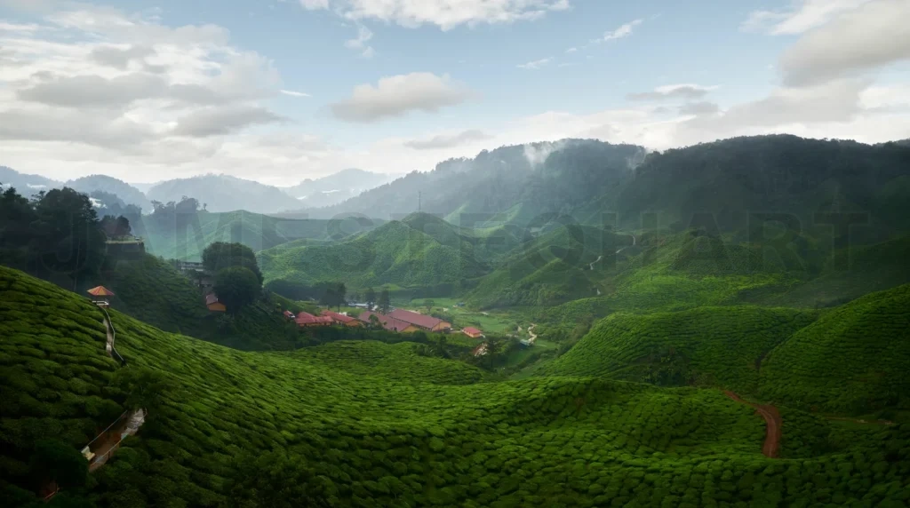 
Panorama view of the tea plantation in the Cameron Highlands in