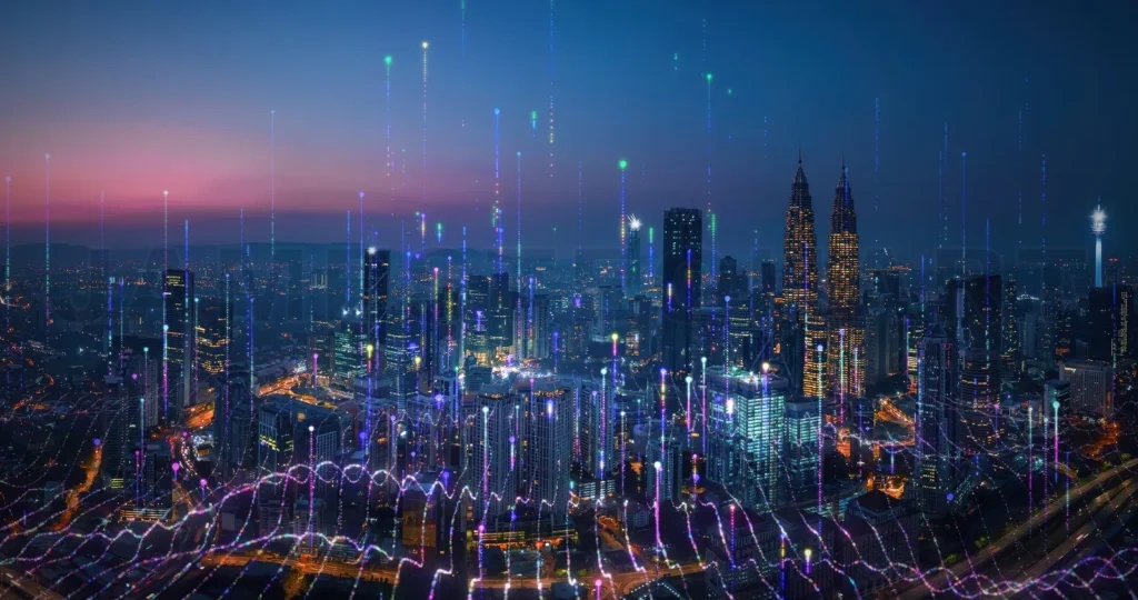 
Smart city and abstract dot point connect with gradient line and