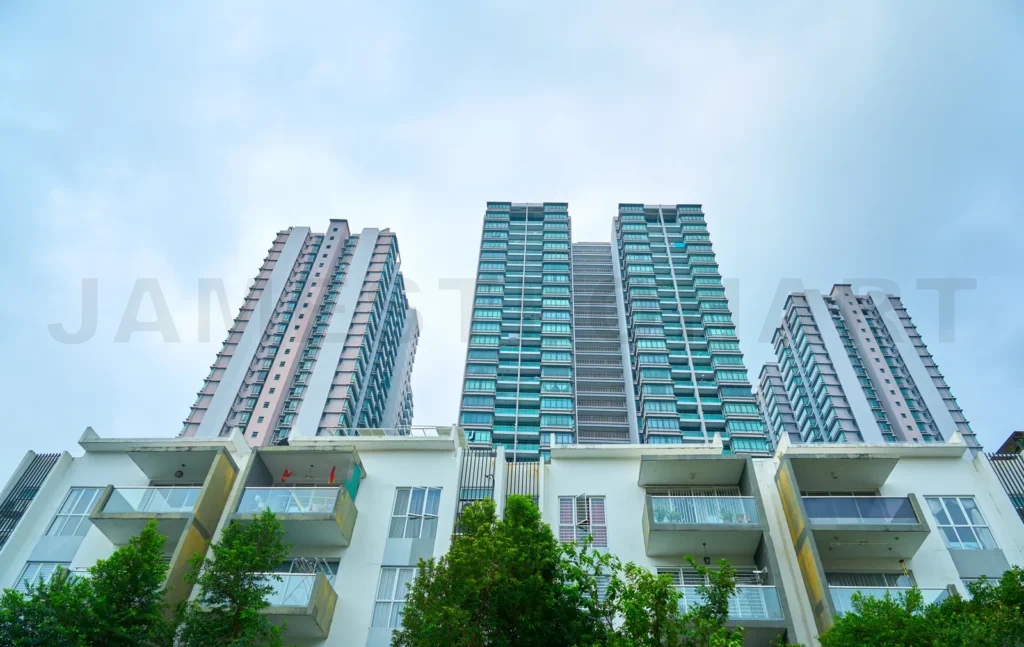 
Modern condo buildings reaching for the cloudy sky