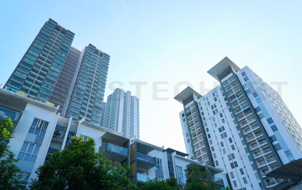 
Modern apartment buildings reaching for the sky in the city