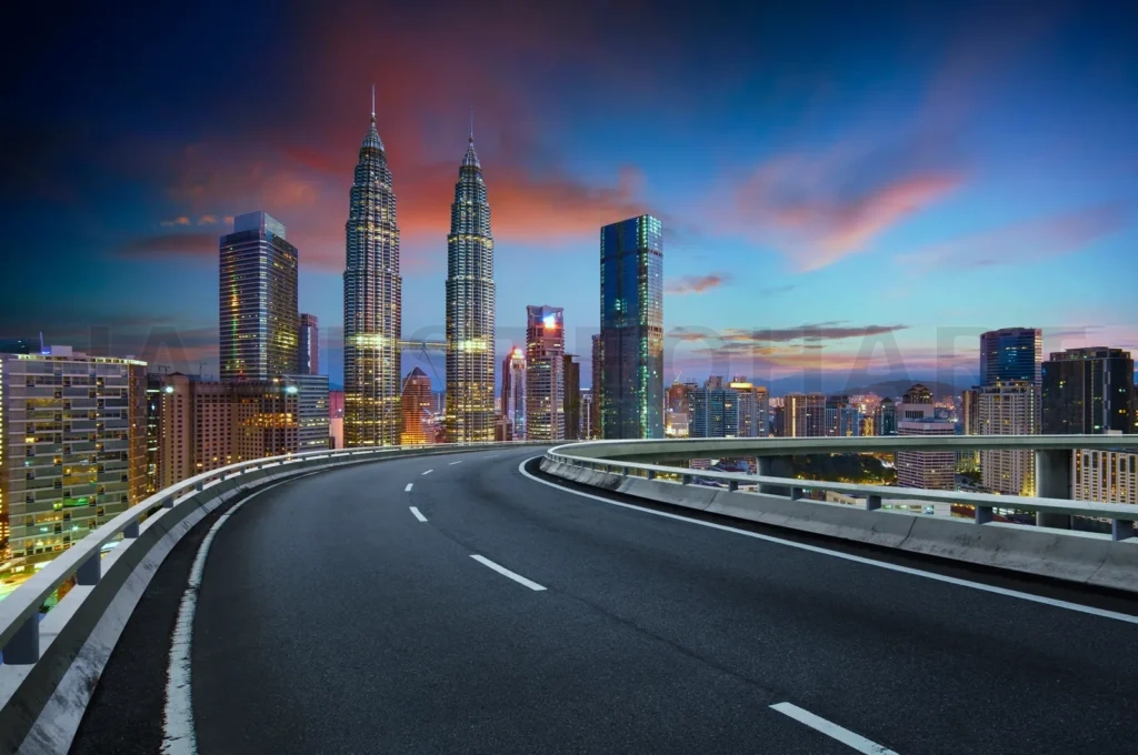 
Flyover With Beautiful Kuala Lumpur City Skyline , Twilight Scene