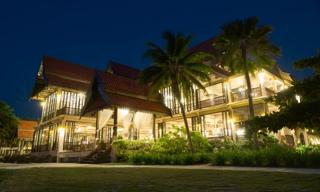 
Luxurious tropical hotel illuminating the night in redang island