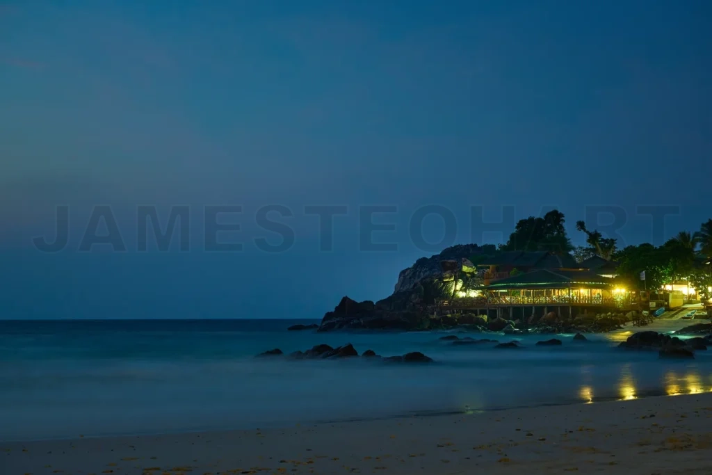 
Restaurant illuminating the night on a tropical island