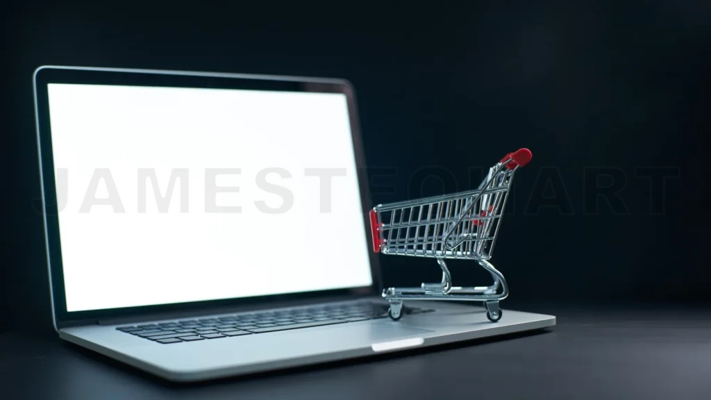 
Online shopping concept with laptop and cart