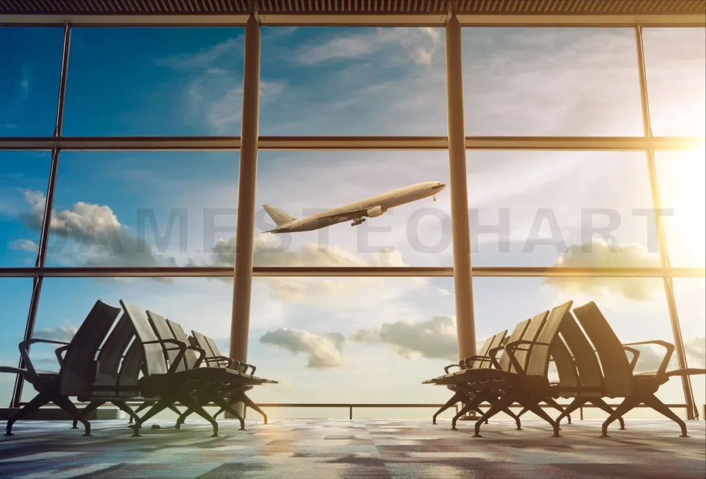 
Empty Seats In The Departure Lounge At The Airport In The Sunset