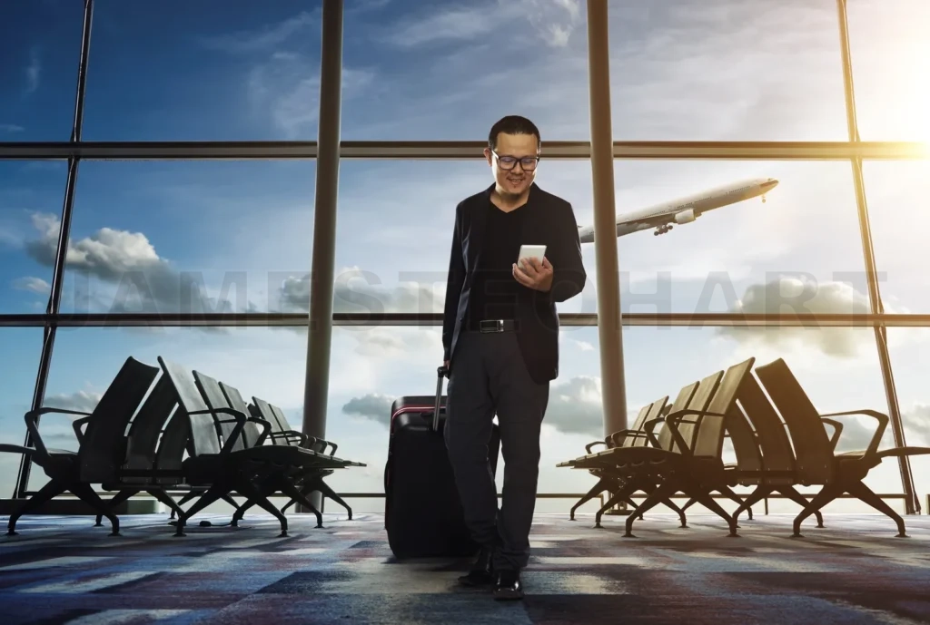 
Man On Smart Phone – Young Business Man In Airport