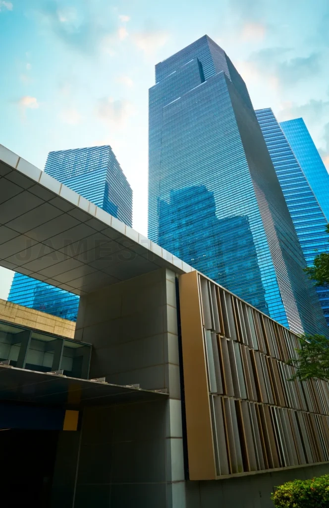 
Modern architecture connecting buildings in singapore’s financial district