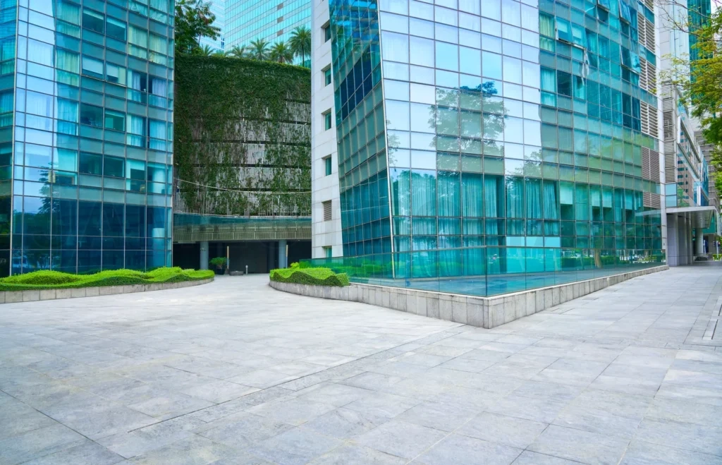 
Modern office buildings reflecting in glass facade in singapore business district