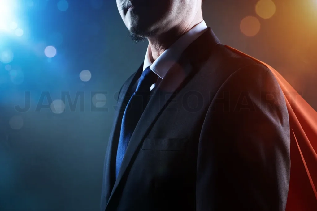 
Closeup Businessman In Suit And Cape Hero