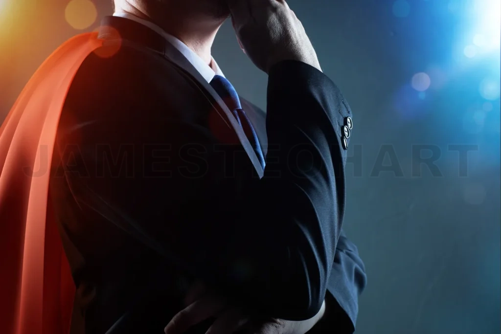 
Closeup Businessman In Suit And Cape Hero