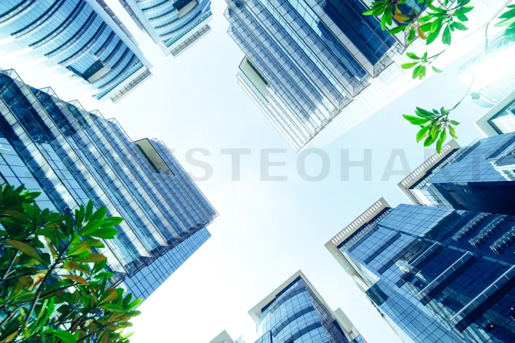 
Common Modern Business Skyscrapers, High-Rise Buildings, Architecture Raising To The Sky, Sun