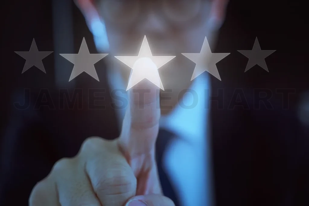 
Young Businessman Touch The Five Star Symbol To Increase Rating Of Company