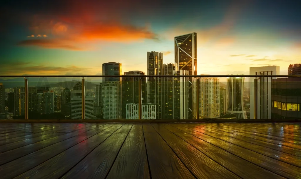 
Kuala lumpur cityscape at dramatic sunset over urban skyline