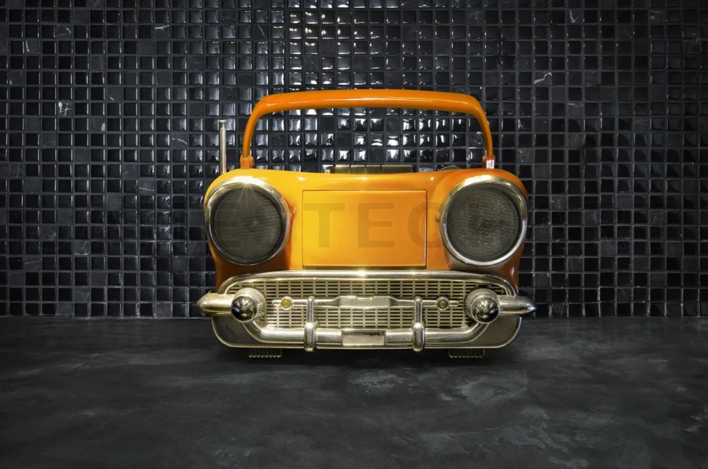 
Orange retro radio car design playing nostalgic music