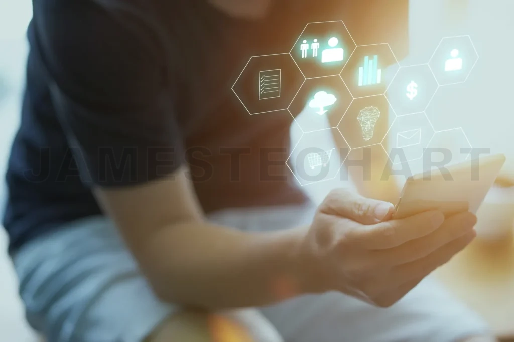 
Man Holding Smart Phone Making Online Shopping And Banking Payment