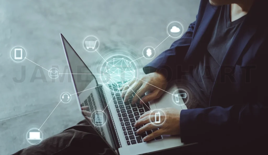 
Top Angle And Closeup View  Of Businessman Using The Laptop Making Online Shopping And Banking Payment