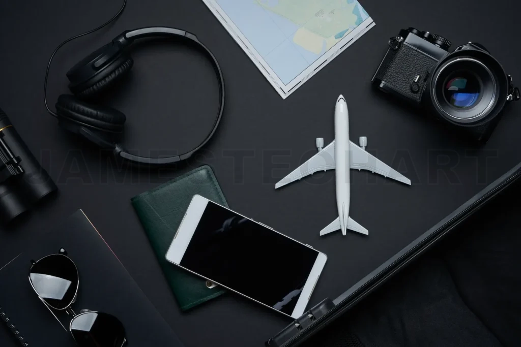 
Airplane model with travel accessories for adventure trip