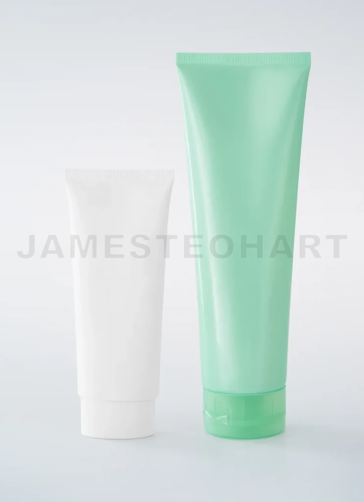 
White And Light Green Cosmetic Tube Pack Of Cream Or Gel Isolated On White Background