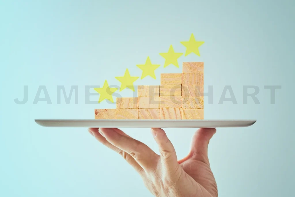 
Waiter Hand Holding A Five Star Goal Increase Rating Or Ranking , Concept Of Classification And Evaluation