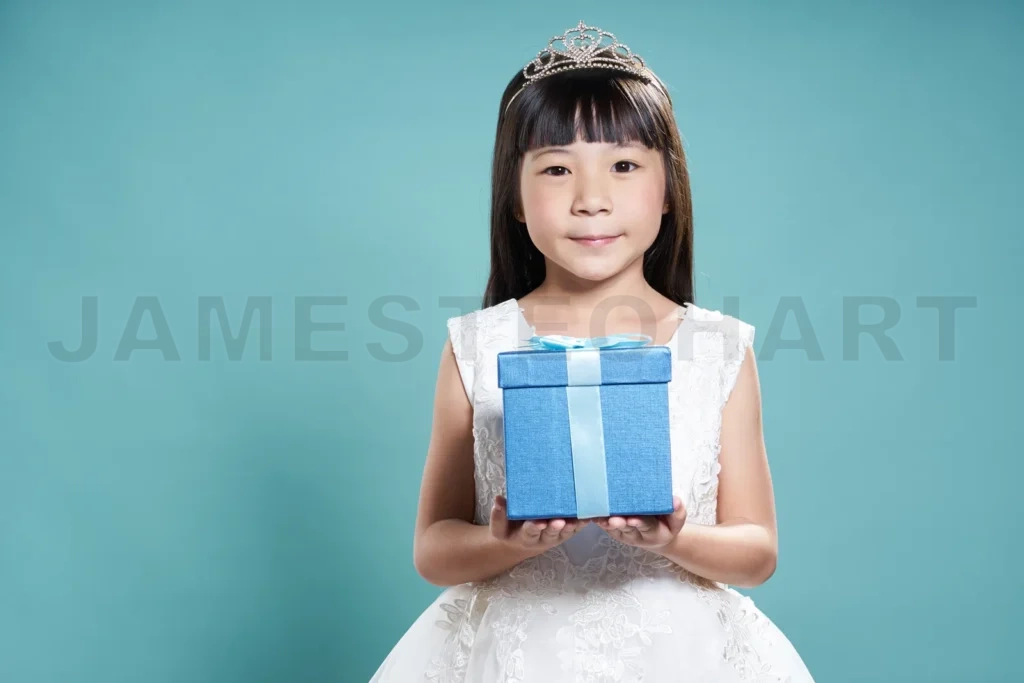 
Little Young Asian Girl Holding Present Box , Celebrating And Festival Concept