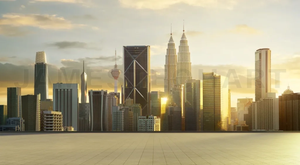 
Sunset skyline with urban platform view