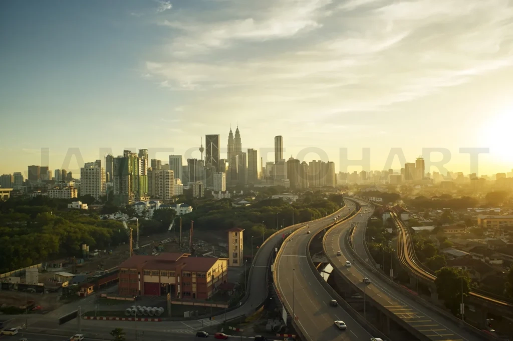 
Dramatic Scenery Of Elevated Highway Heading Towards Kuala Lumpur City Centre During Sunset