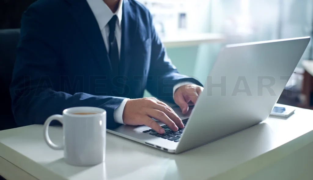 
Business professional working on laptop in office