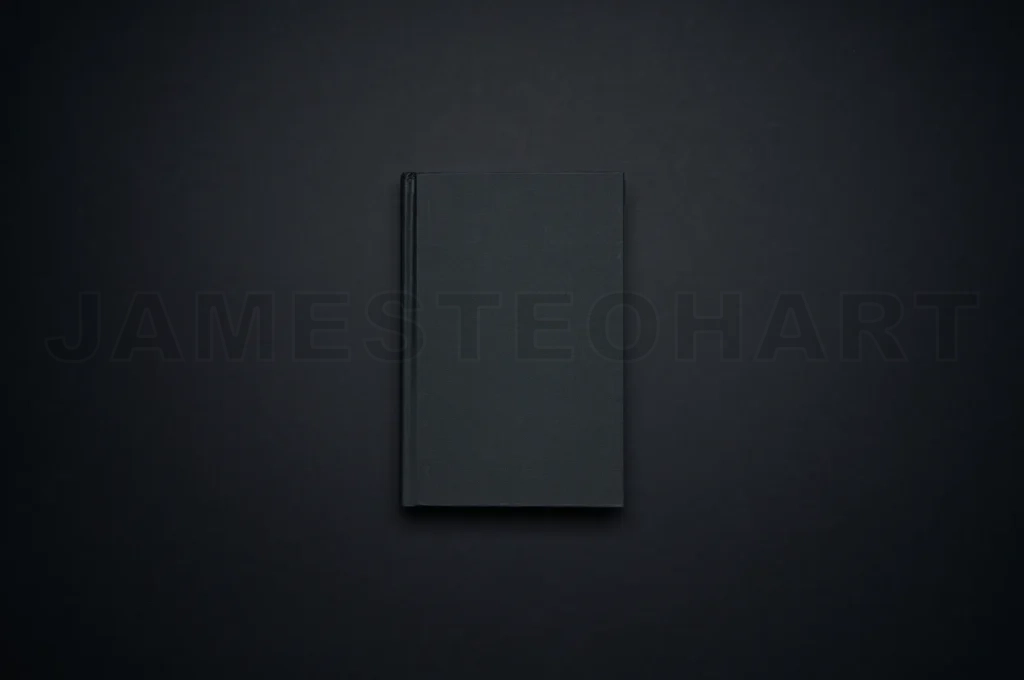 
Black notebook creating minimalist dark background top view