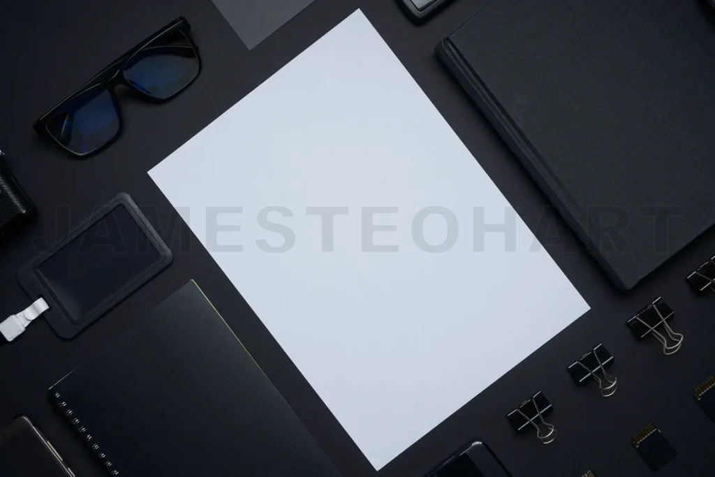 
Blank paper with black business and office supplies