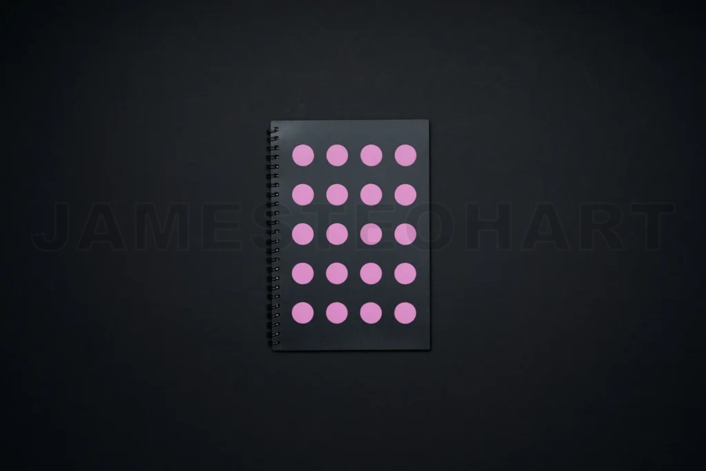 
Black spiral notebook with pink polka dots