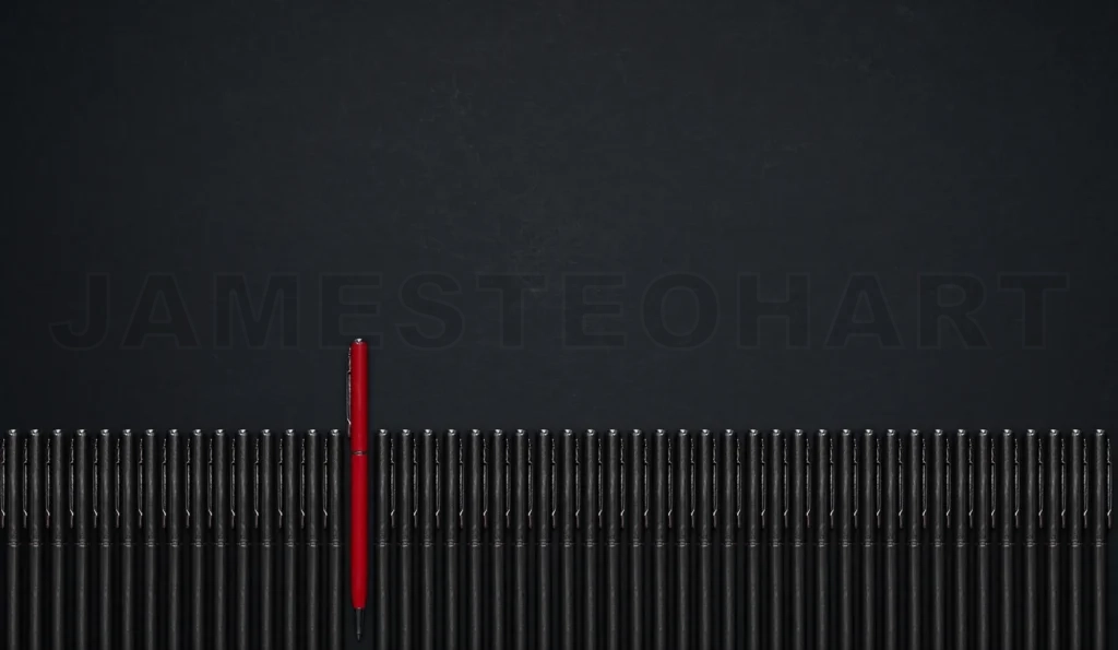 
Red pen standing out from black pen row