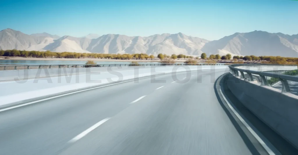 
Highway Overpass Motion Blur With Mountain Background