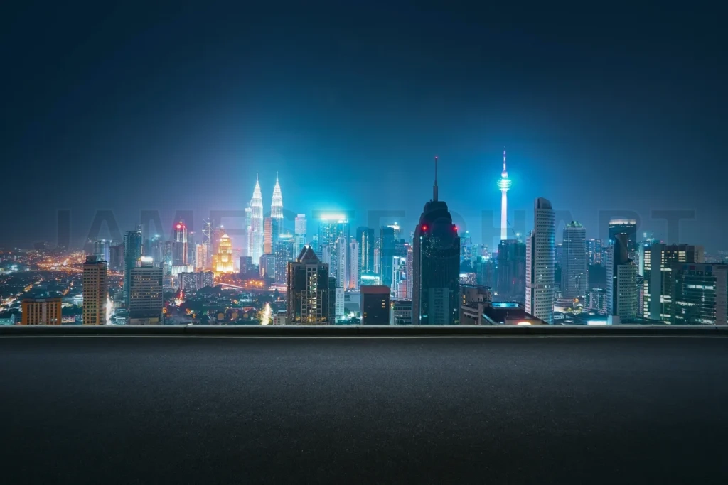 
Asphalt Road Side With Beautiful Kuala Lumpur City Skyline