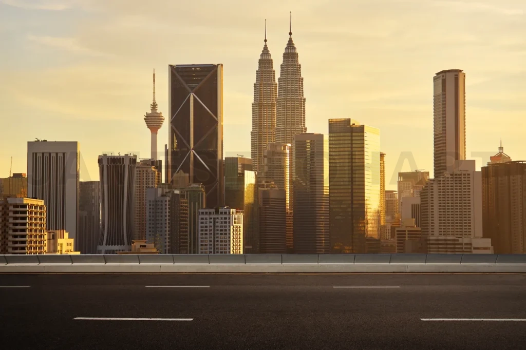 
Empty Asphalt Road And Cityscape Skyline,Evening Scene